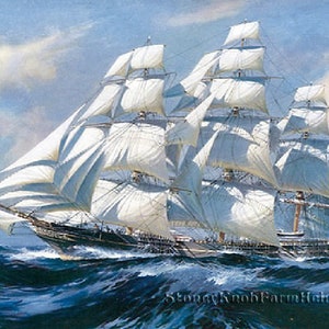 Britisches Segelschiff ~ Seestücke, Ozean, Meer ~ DIY Kreuzstichmuster in Farbe und in schwarzweißen Symbolen ~ Instant Download