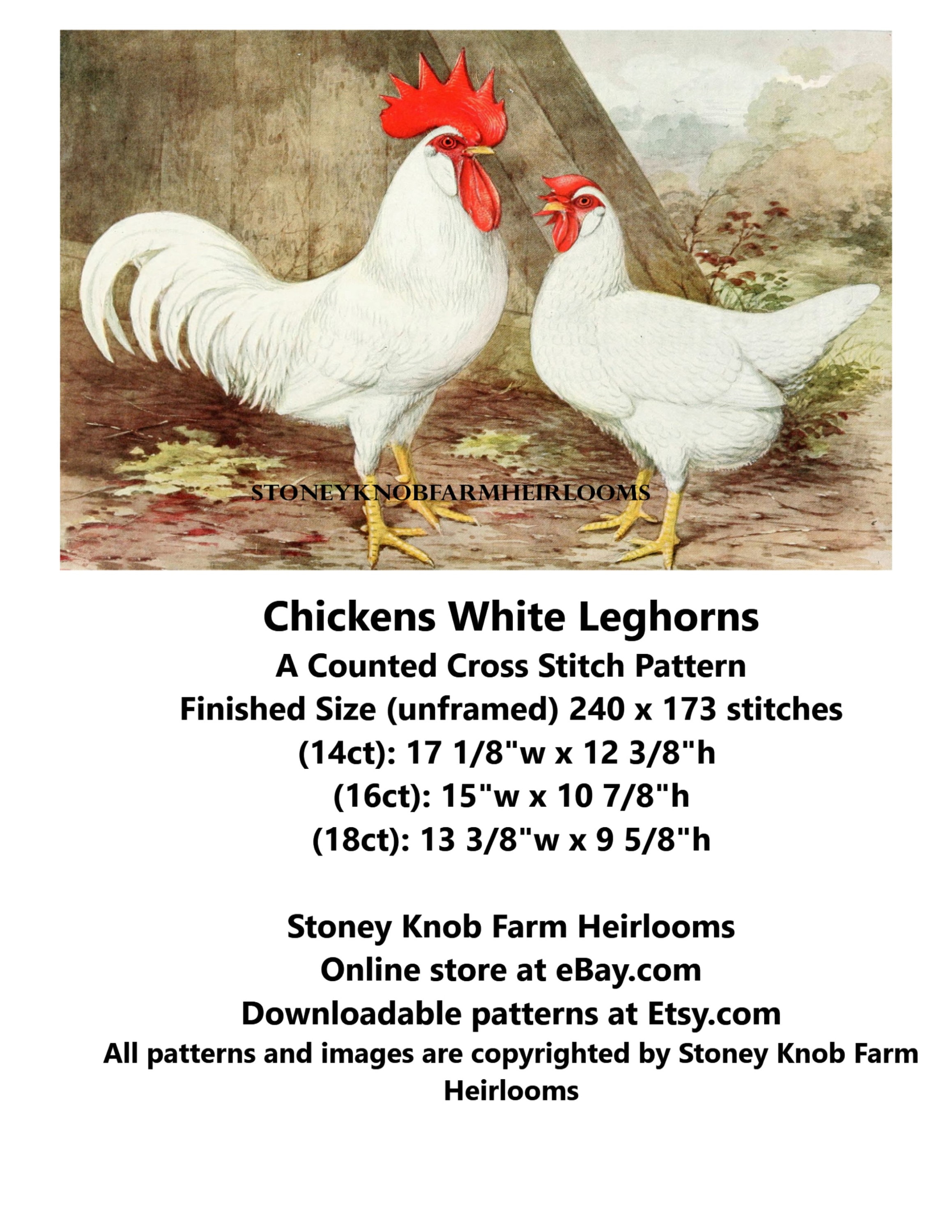 Chickens White Leghorns ~ Poultry Breeds ~ DIY 2 Cross Stitch