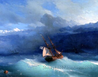 Along the Coast ~ Stormy, Ocean, Seascape ~ DIY Cross Stitch Pattern in Color and in BlackWhite Symbols ~ Instant Download