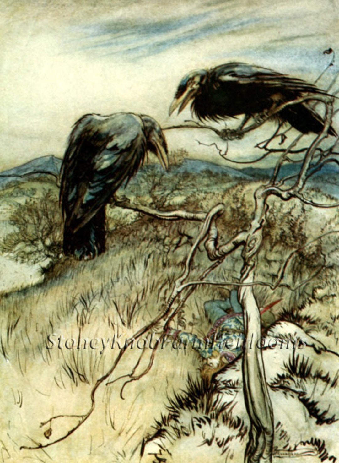 The Two Ravens ~ Arthur Rackham Fairy Tale Art ~ DIY 2 Cross Stitch ...