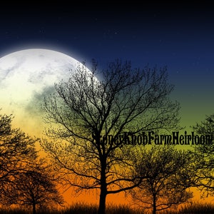 Winter Moon on the Horizon ~ Landscapes ~ Cross Stitch Pattern in Color & in BlkWht Symbols ~ Instant Download