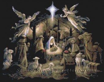 Baby Jesus is Born ~ The Nativity ~ Religious, Biblical, Christmas ~ Cross Stitch Pattern in Color and in BlkWht Symbols~Download