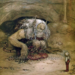 Gnomes and Trolls Swedish Fairy Tales John Bauer ~ DIY Cross Stitch Pattern in Color and BlackWhite Symbols ~ Instant Download