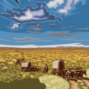 Covered Wagons Wyoming ~ American West ~ DIY 2 Cross Stitch Patterns Color and Black & White Symbols ~ PDF Download