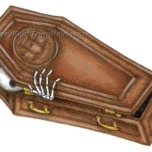 Creepy Skeleton Crawling Out of Casket ~ Halloween ~ Cross Stitch Pattern in Color and BlkWht Symbols - Instant Download