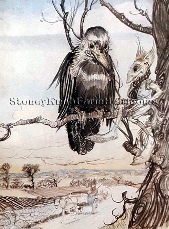The Gossips Raven And Squirrel Arthur Rackham Fairy Etsy