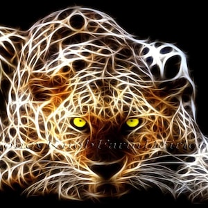 Hockendes Panther Fraktal ~ Wildkatzen, Natur ~ DIY Kreuzstichmuster ~ Download