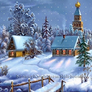Village Church Christmas Wintery Scene ~ DIY 2 Cross Stitch Patterns ~ One in Color and one in BlackWhite Symbols ~ Digital Download