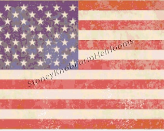 Bandeira americana usada vintage ~ Patriótica ~ Padrão de ponto cruz DIY em cores e símbolos pretos e brancos ~ Download instantâneo