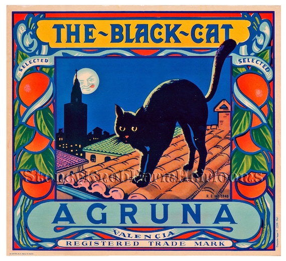 アンティーク雑貨 BLACK CATS U.S.A. TOUR 1982 The Black Cat Agruna ~ Vintage Crate Label Art ~ 2 DIY Cross