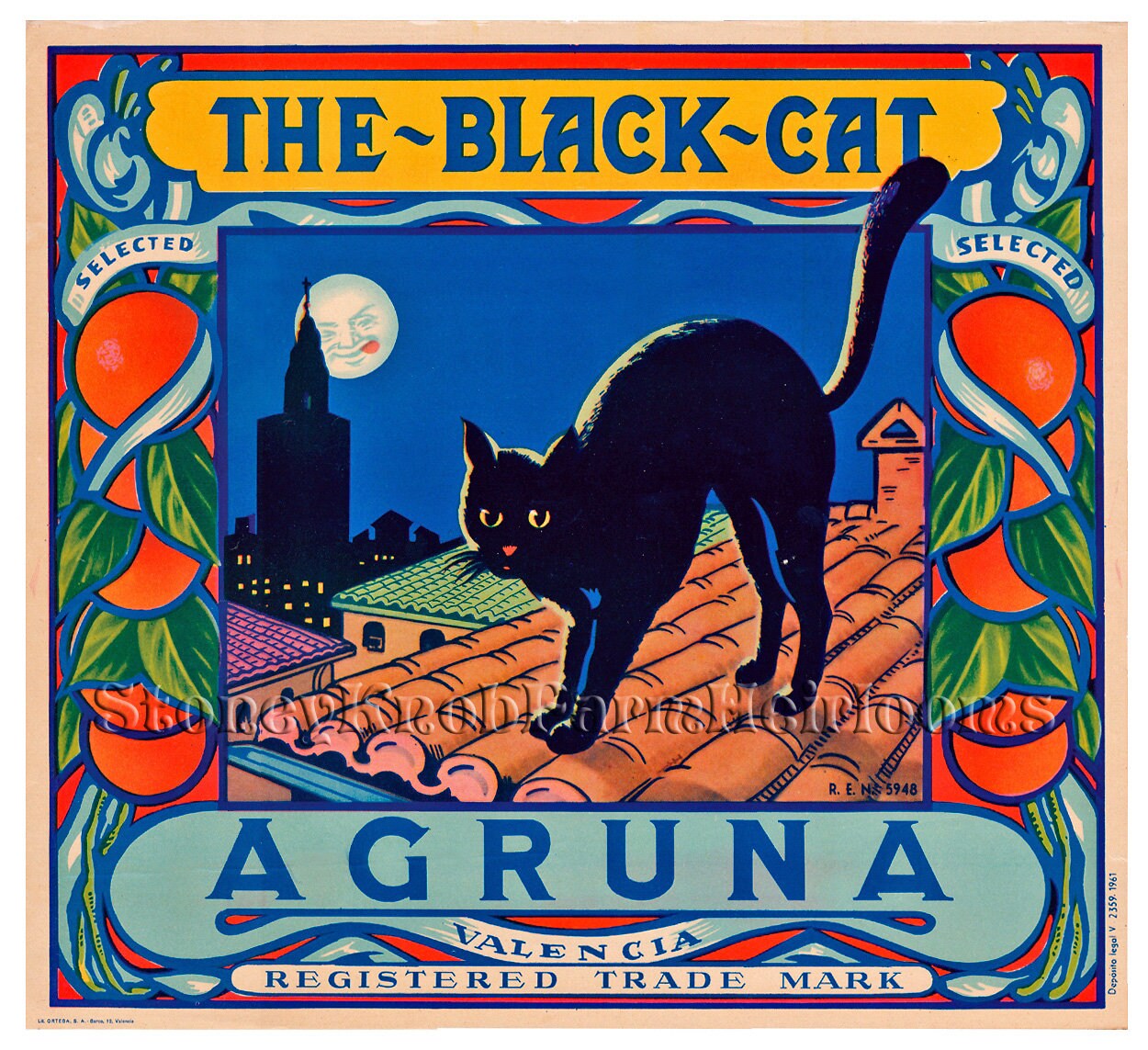 The Black Cat Agruna ~ Vintage Crate Label Art ~ 2 DIY Cross