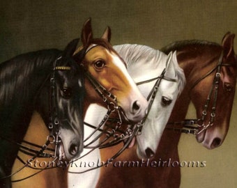 Four Horses ~ DIY 2 Cross Stitch Patterns in Color and in BlackWhite Symbols ~ Download