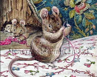 Ratones trabajando ~ Sastre de Gloucester 8 - Beatrix Potter - Patrones de punto de cruz DIY en color y con símbolos en blanco y negro - Descargar