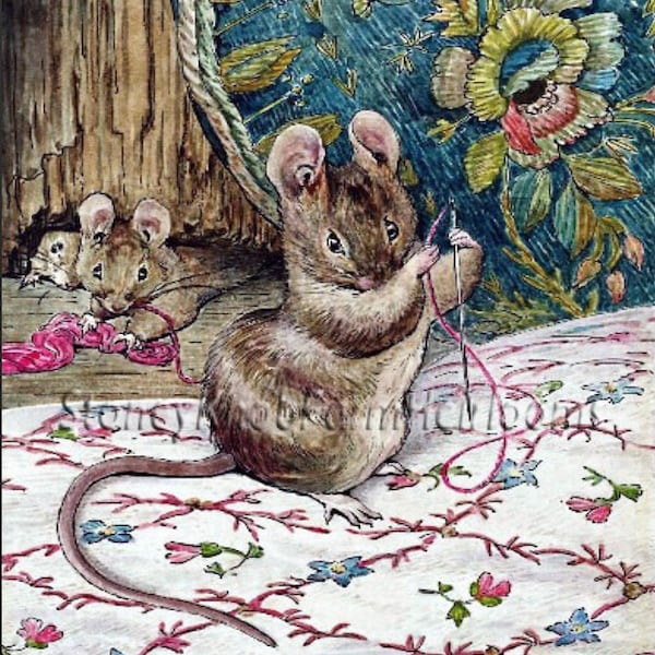 Des souris au travail ~ Tailor of Gloucester 8 - Beatrix Potter - Modèles de point de croix DIY en couleur et symboles noir et blanc - Télécharger