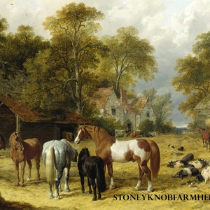 Une basse-cour de chevaux ~ Barnyards, Farms ~ DIY 2 modèles de point de croix ~ Symboles de couleur et noir et blanc ~ Téléchargement PDF