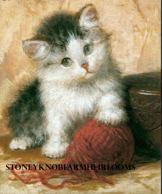 Un petit chaton　【油絵】 Mischief a Kitten ~ Cats ~ Henriette Ronner Knip ~ DIY 2 Cross