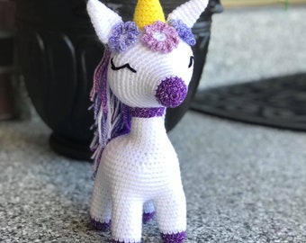 White Unicorn with Purple mane. Majestic Unicorn. Purple Unicorn. Unicorn. Unicorn doll. Crochet Unicorn. Unicorn toy. White Unicorn.