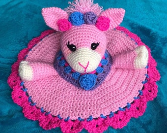 Llama. Pink Llama. Crochet Llama blanket. Crochet Llama lovey. Llama snuggle. Llama cuddle blanket. Crochet Llama.