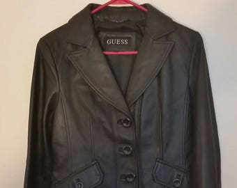 VTG 90s Black Leather Blazer Jacket Black sz M