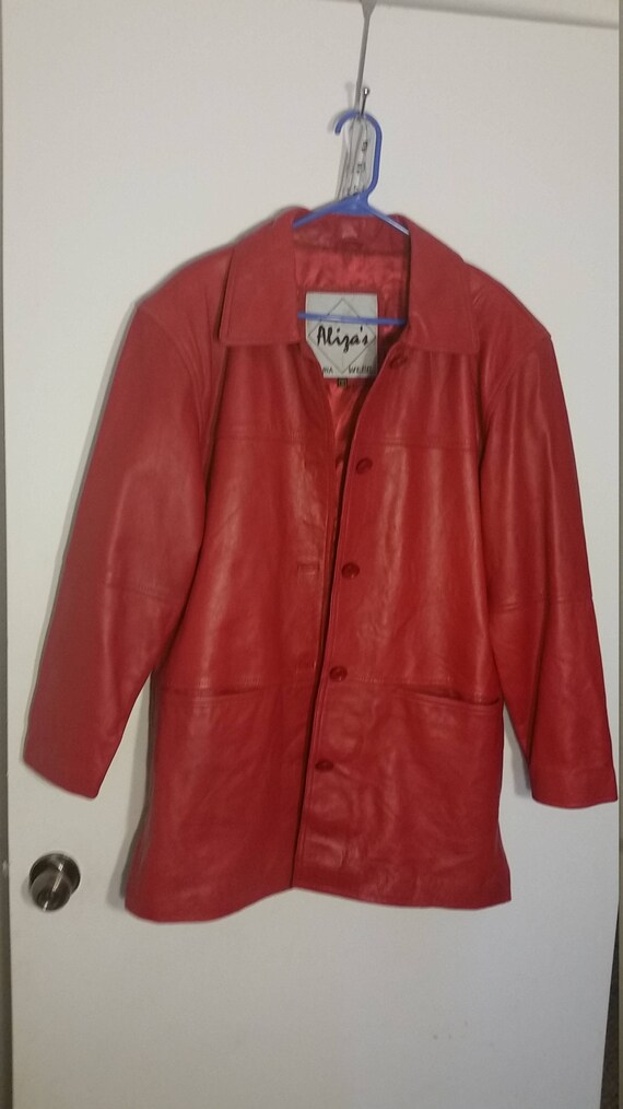Oversized Red Leather Long Jacket Coat 1980s Mensw