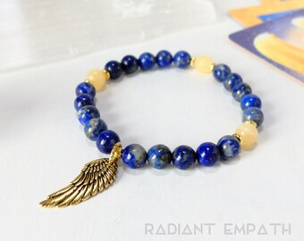 Archangel Zadkiel Bracelet | Angel Zadkiel Gemstone Bracelet | Angel Wing Lapis Lazuli Bracelet | Angel of Freedom + Forgiveness