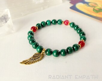 Archangel Raphael Bracelet | Malachite Gemstone Angel Bracelet | Angel Wing Bracelet | Angel Gifts | Angel of Healing