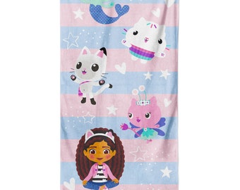 Gabby's Dollhouse Beach Bath Towel for Kids 100% Cotton Stripe Pandy Paw Mercat Cakey Cat Fairy Gift for Girls Boys Toddlers