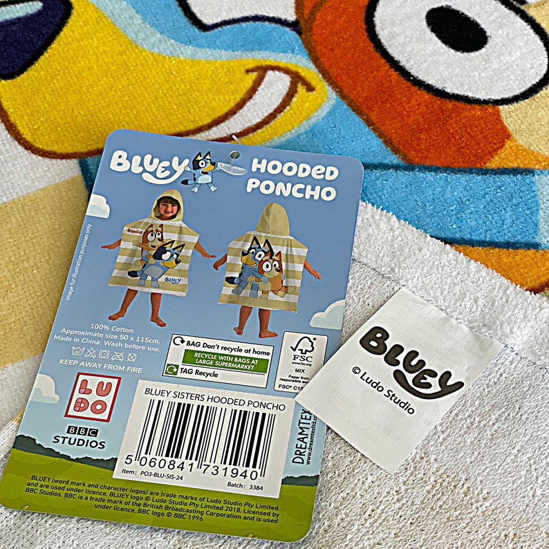 Bluey & Bingo Sisters Hooded Poncho Beach Towel Kids Swimming Bath