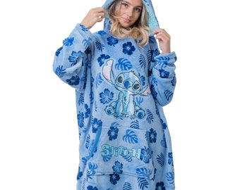 Disney Lilo & Stitch Oversized Hooded Fleece Blanket Gift For Women Girls Wearable Loungegown One Size Exclusive Dressing Gown Hoodie Gift