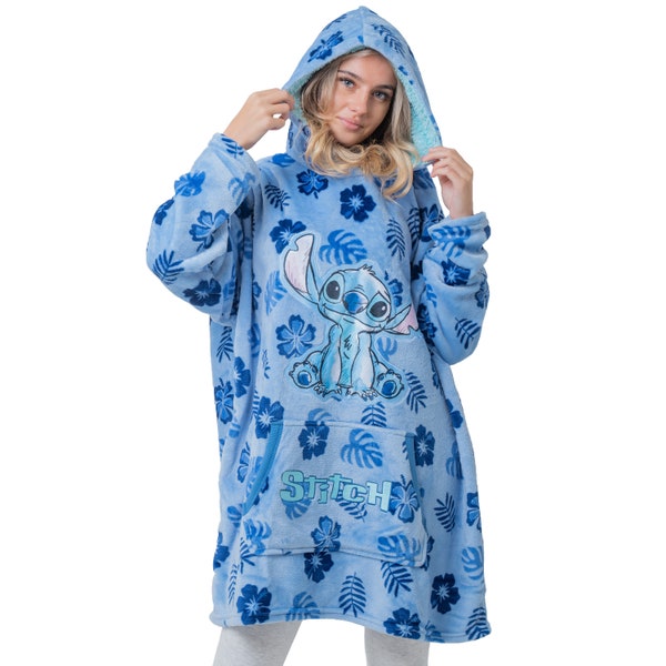 Disney Lilo & Stitch Oversized Hooded Fleece Blanket Gift For Women Girls Wearable Loungegown One Size Exclusive Dressing Gown Hoodie Gift