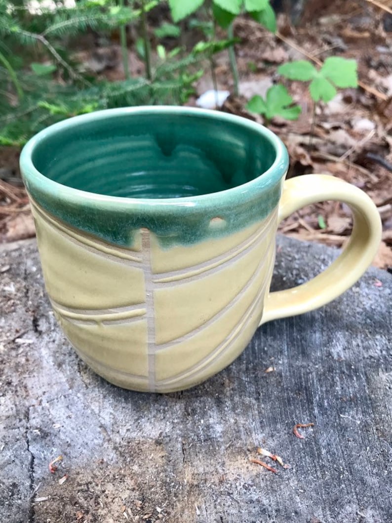 Hand Made Lined Mug in Green and Yellow