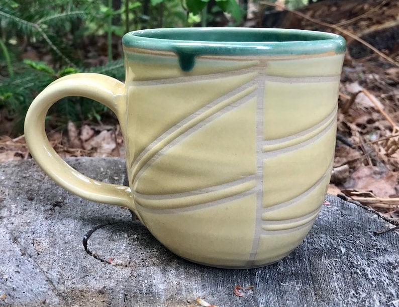 Hand Made Lined Mug in Green and Yellow