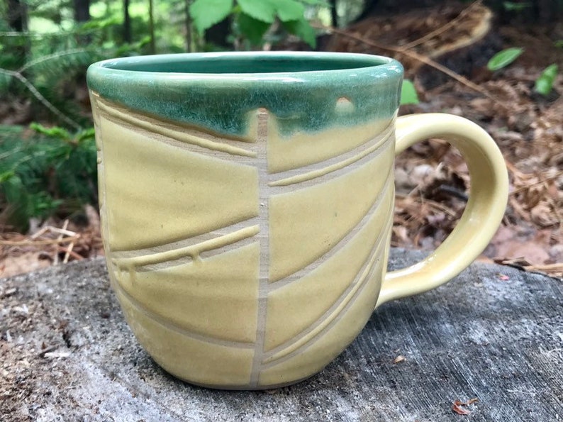 Hand Made Lined Mug in Green and Yellow