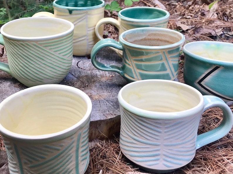 Hand Made Lined Mug in Green and Yellow