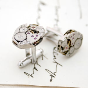 Manschettenknöpfe für Herren mit Steampunk Uhr, Sechseck Manschettenknöpfe aus Vintage Uhrwerken, cooles Geschenk zum 50