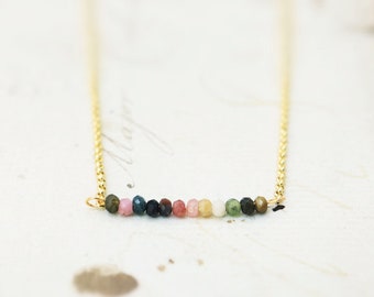Tourmaline Bar Necklace, Dainty Everyday Wear Necklace, Mothers Day Gift for Mom, Minimalist Gemstone Gold Plated Jewellery
