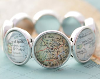 Stretchy bracelet with custom map, personalized elastic chunky bracelet