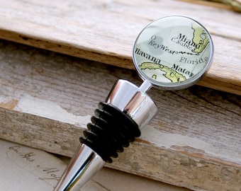 Wine Bottle Stopper Personalized Housewarming Gift for Hostess with Custom Map Location