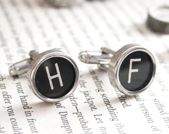 Typewriter key Initial Cufflinks, Custom letter Monogram Cuff links for a Man, Black and white wedding cufflinks