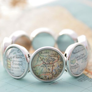 Stretchy bracelet with custom map, personalized elastic chunky bracelet