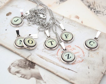 Monogram Necklace White Typewriter Key Pendant Necklace Ivory Letter Jewelry Initial Serif Font Necklace Typewriter key Jewelry