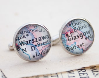 Commemorative Glass Map Cuff Links Valentine/'s Homeland Men/'s Jewelry Patriotic Cufflinks Birthplace Copper Anniversary Gift for Him