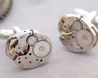 Father of the Bride Gift: Steampunk Watch Movement Cufflinks - Stylish Mens Jewellery