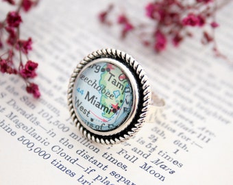Custom Ring Personalized Gifts for Women Map Ring I Wanderlust Gifts Farewell Cocktail Ring