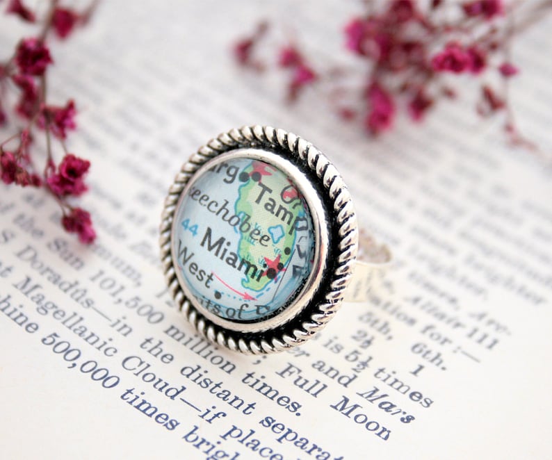 Custom Ring Personalized Gifts for Women Map Ring I Wanderlust Gifts Farewell Cocktail Ring