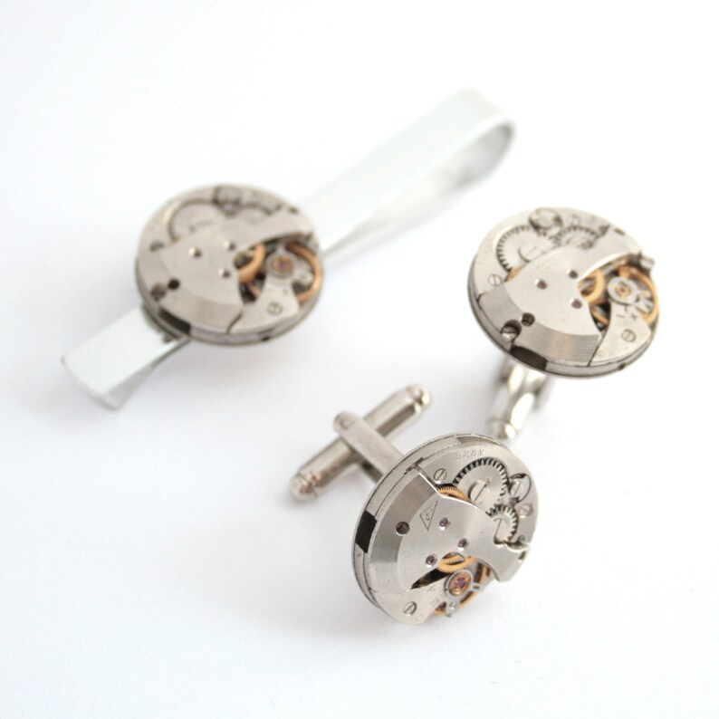 Steampunk Cufflinks and Tie Bar set, Industrial Gifts for Men image 3