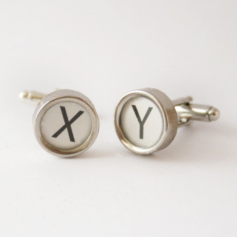 Initials Cufflinks, White Personalized Mens Cufflinks made of Real Typewriter Keys image 1