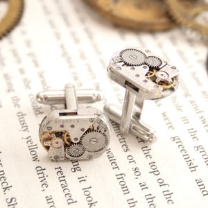 Steampunk Watch Movement Cufflinks – Unique Gift for Dad, Vintage Gear Accessories for Men