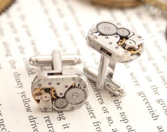 Steampunk Watch Movement Cufflinks: Vintage Gear Accessories
