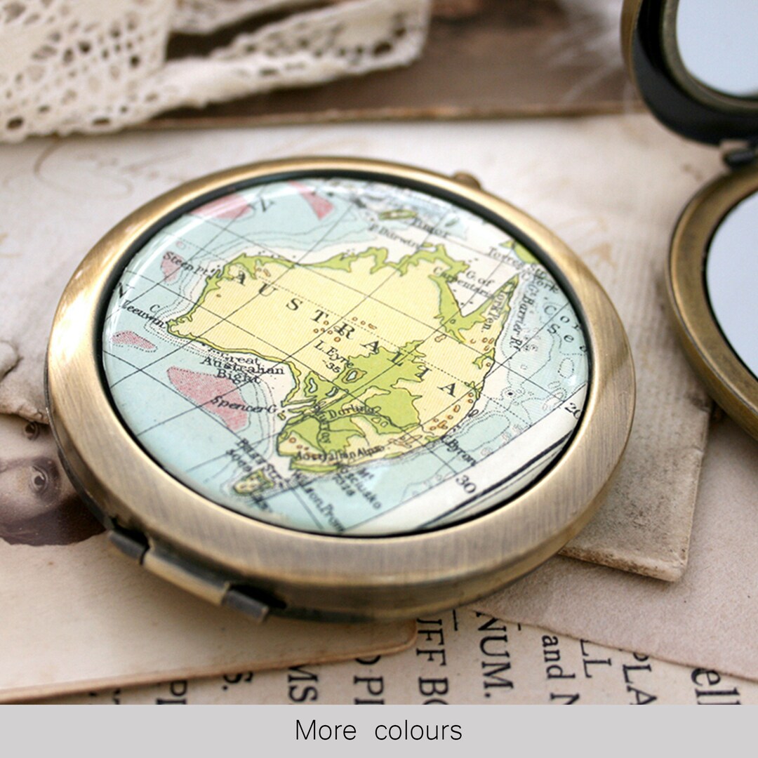 Custom Map Compact Mirror - Personalized Vintage Travel Gift for Her ...